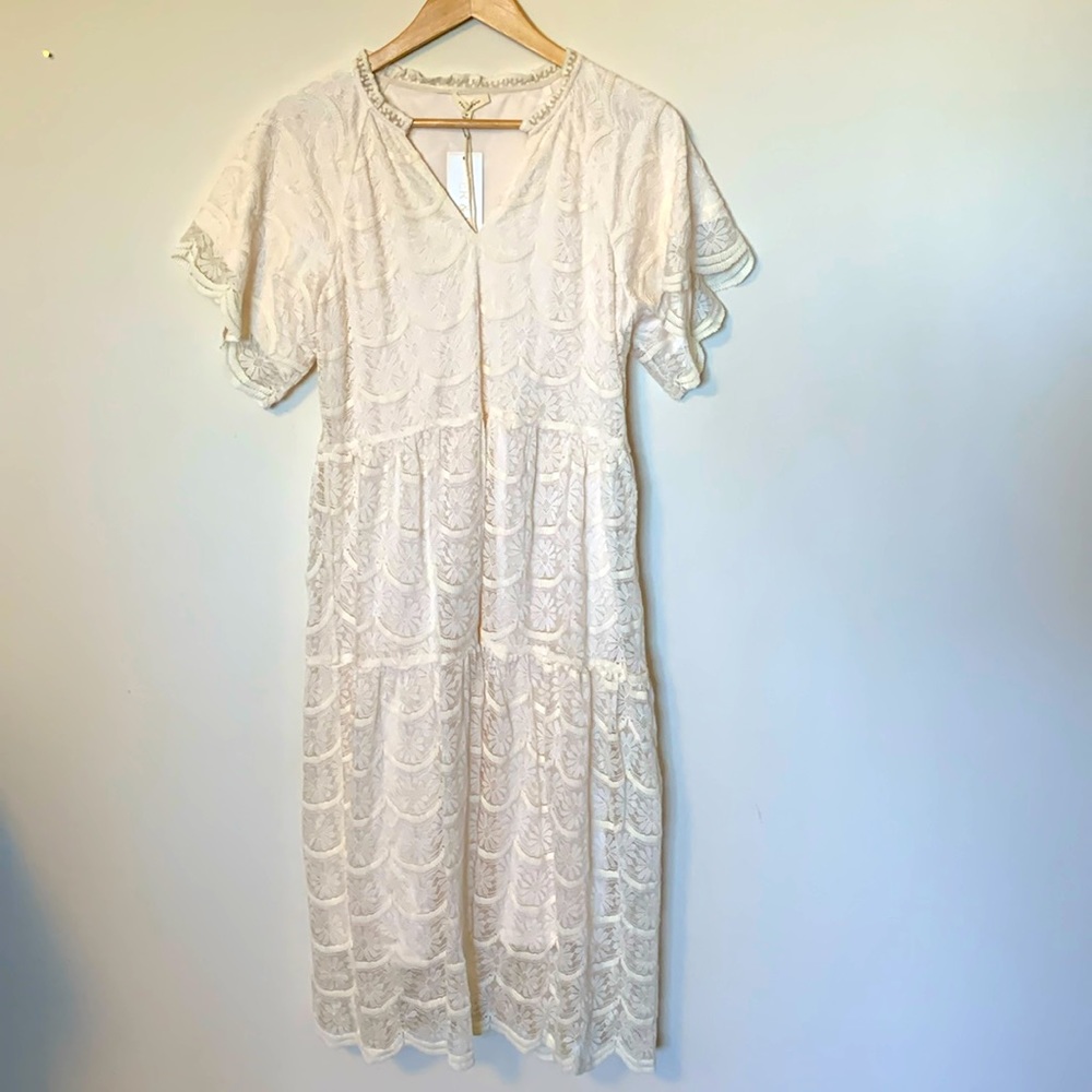 Tea Length Ivory Lace Dress engagement bridal shower wedding rehearsal